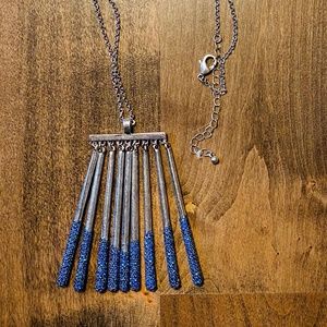 Blue Silver Crystal Necklace - Long